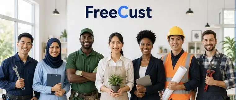 Freelancer verschiedener Berufe, vereint unter dem FreeCust-Logo